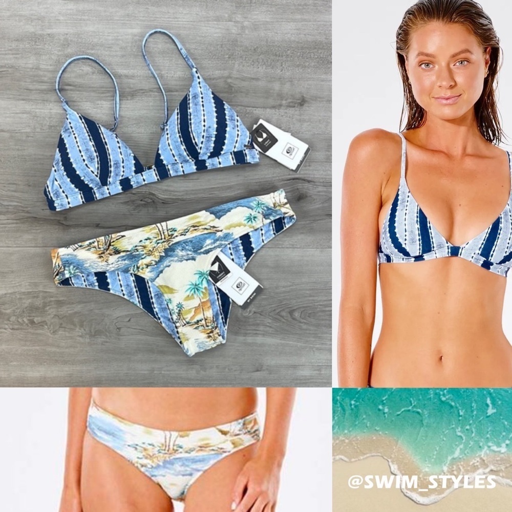 🔆RIP CURL🔆 NOMAD STRIPE FIXED TRI POSTCARDS REVERSIBLE CHEEKY PANT BIKINI